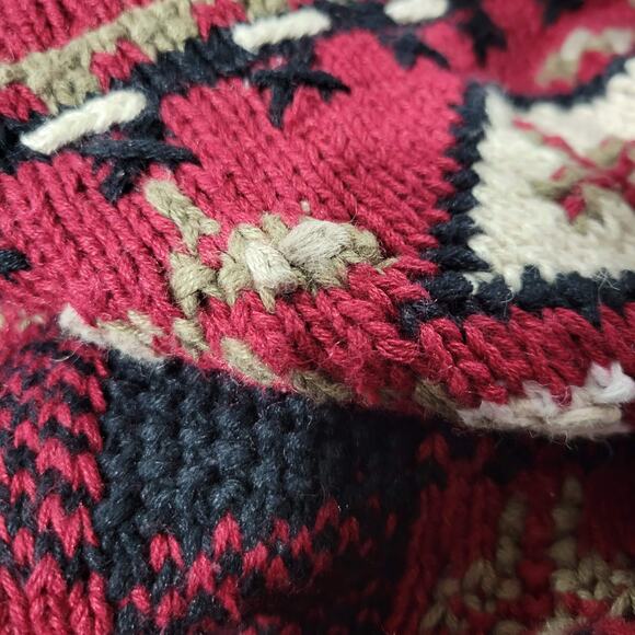 Vintage Northern Isles Cardigan Red Sweater Hand Knit Chunky Handknit Medium - Picture 10 of 13